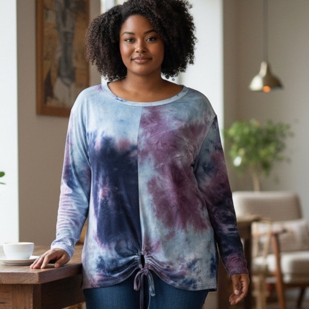 WFX by Wallflower Blue and Purple Tie Dye Long Sleeve Top 3X